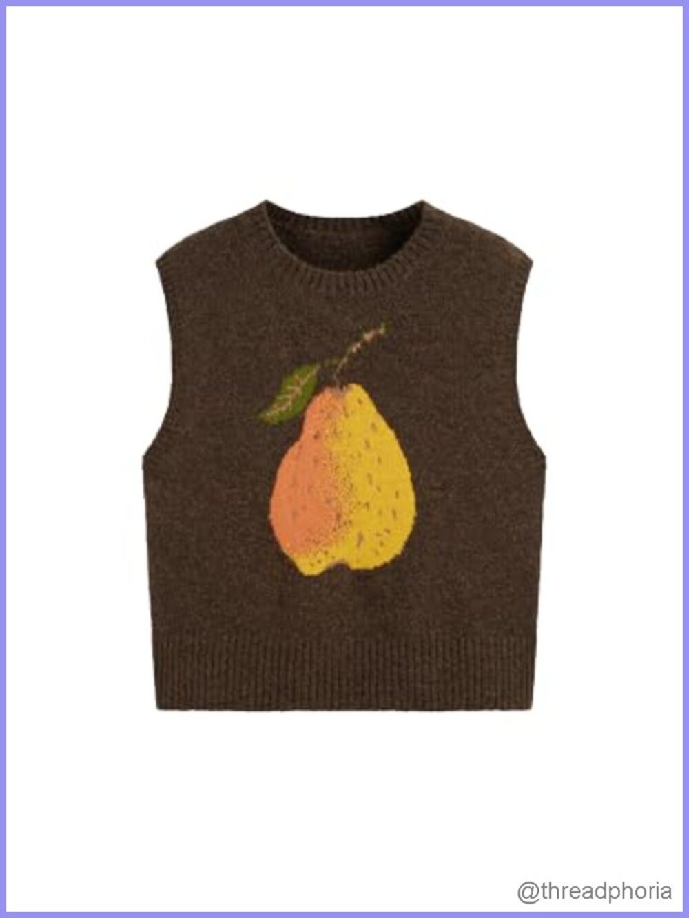 Sleeveless Knit Sweater Vest with Pear Graphic - Wool Blend